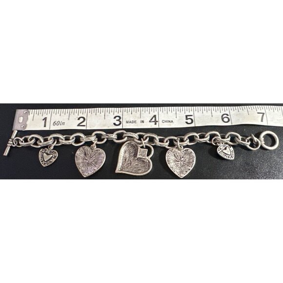 Unbranded Silver Hearts w/5-Piece Charm Fashion Jewelry Bracelet - Picture 2 of 6